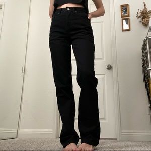 High waist wide leg black denim mom jeans